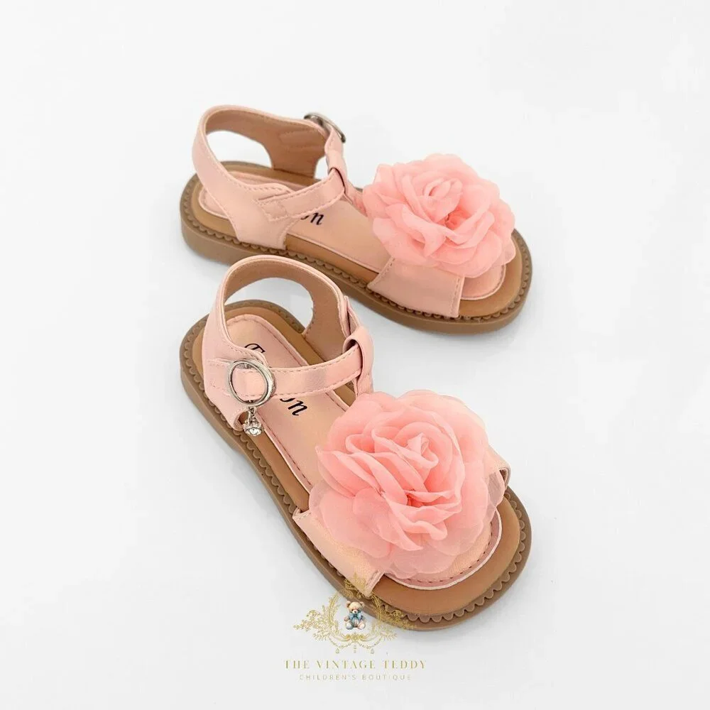 NWT Pretty Little Girls Sandals Childrens Shoes Lovely Fabric Rose Blush Pink 10